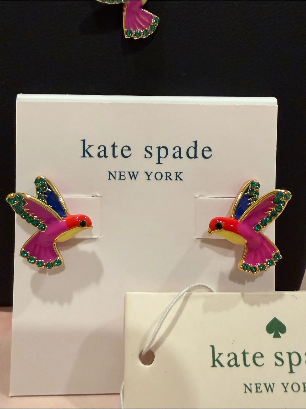 kate spade |♠️| Gold Plated & Crystal Pink Hummingbird Necklace & Earring Set